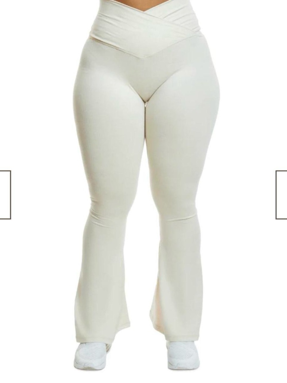 High-Rise Cream Flare Track Pants with Crossover Waistband